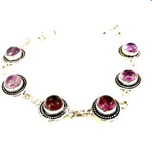 S.S. Amethyst Bracelet. Fits 7.25”, 8” wrists.